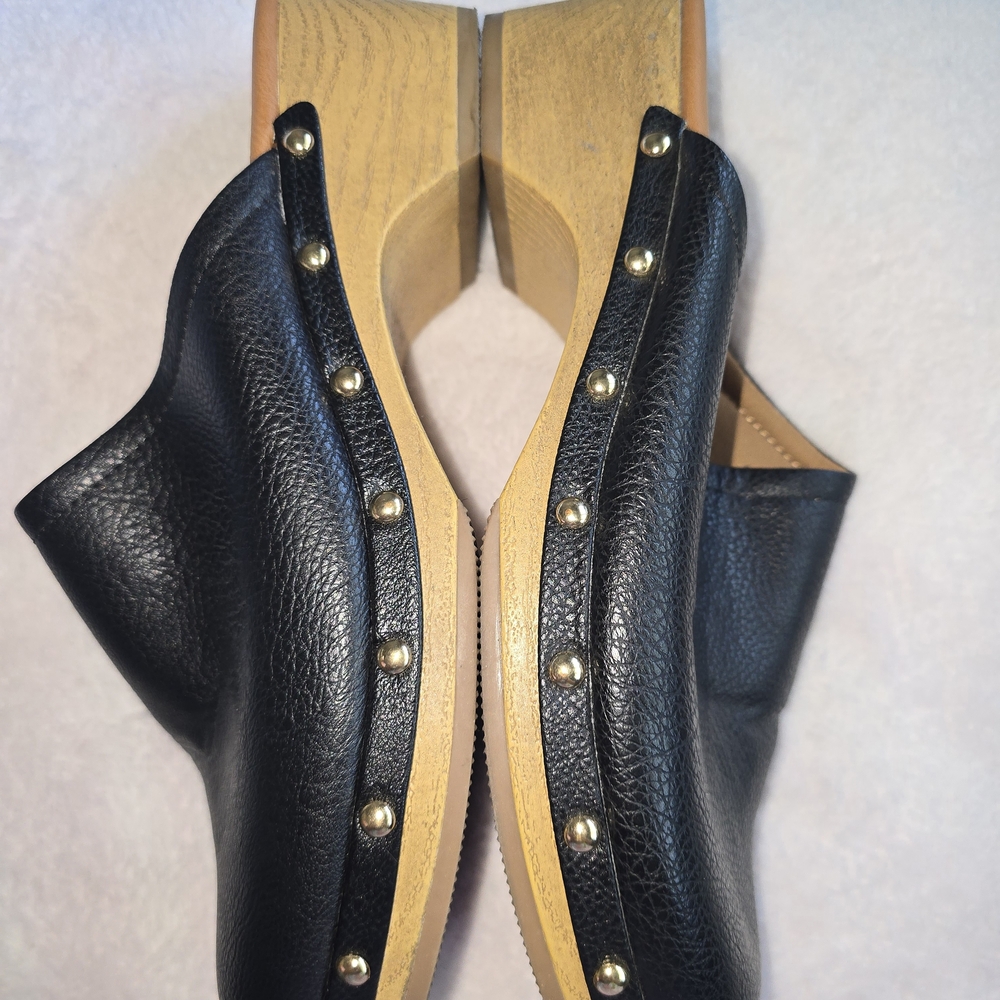 Black Leather Studded Clogs